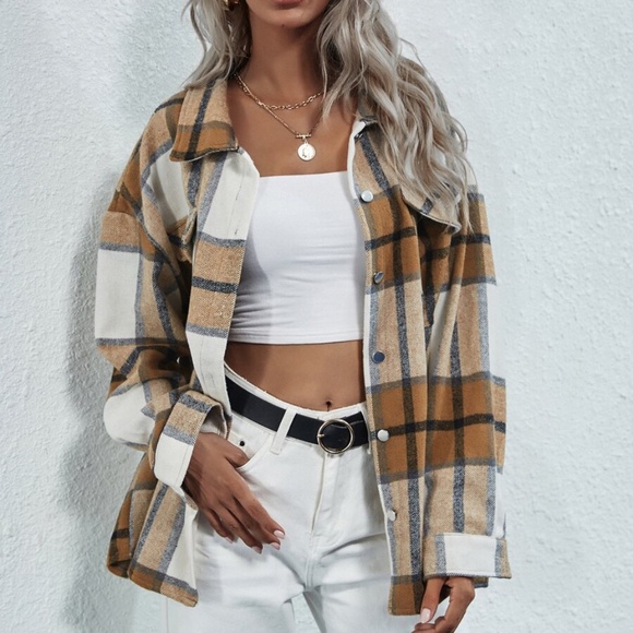 Jackets & Blazers - Boyfriend Fit Plaid Jacket oversized button pocket